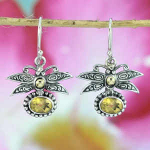 Ethnic Dragonfly 925 Silver Earrings with Stones E1270AMYW323 - Image 2