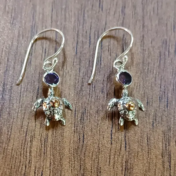 925 Sterling Silver Turtle Earrings with Stones & Gold Accents E1737BTZ-W310