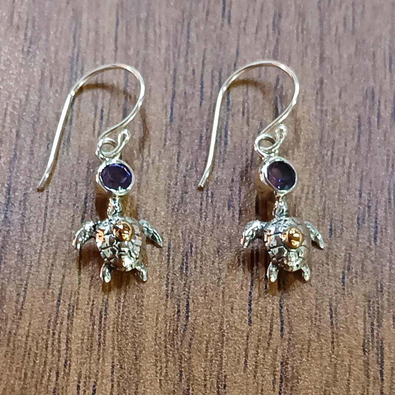 925 Sterling Silver Turtle Earrings with Stones & Gold Accents E1737BTZ-W310 - Image 4