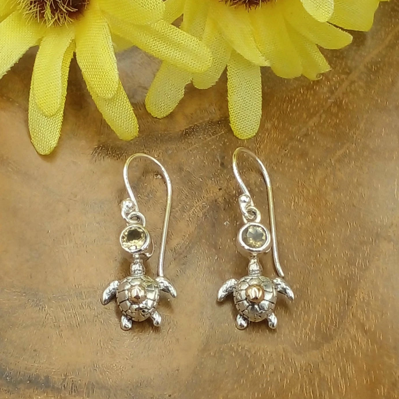 925 Sterling Silver Turtle Earrings with Stones & Gold Accents E1737BTZ-W310 - Image 3