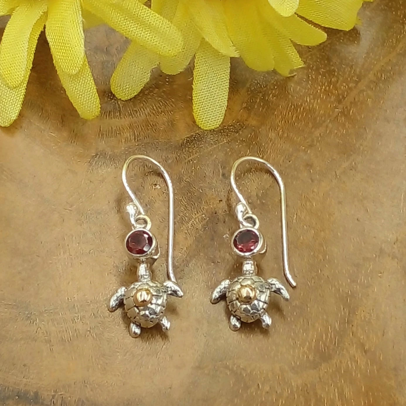 925 Sterling Silver Turtle Earrings with Stones & Gold Accents E1737BTZ-W310 - Image 2