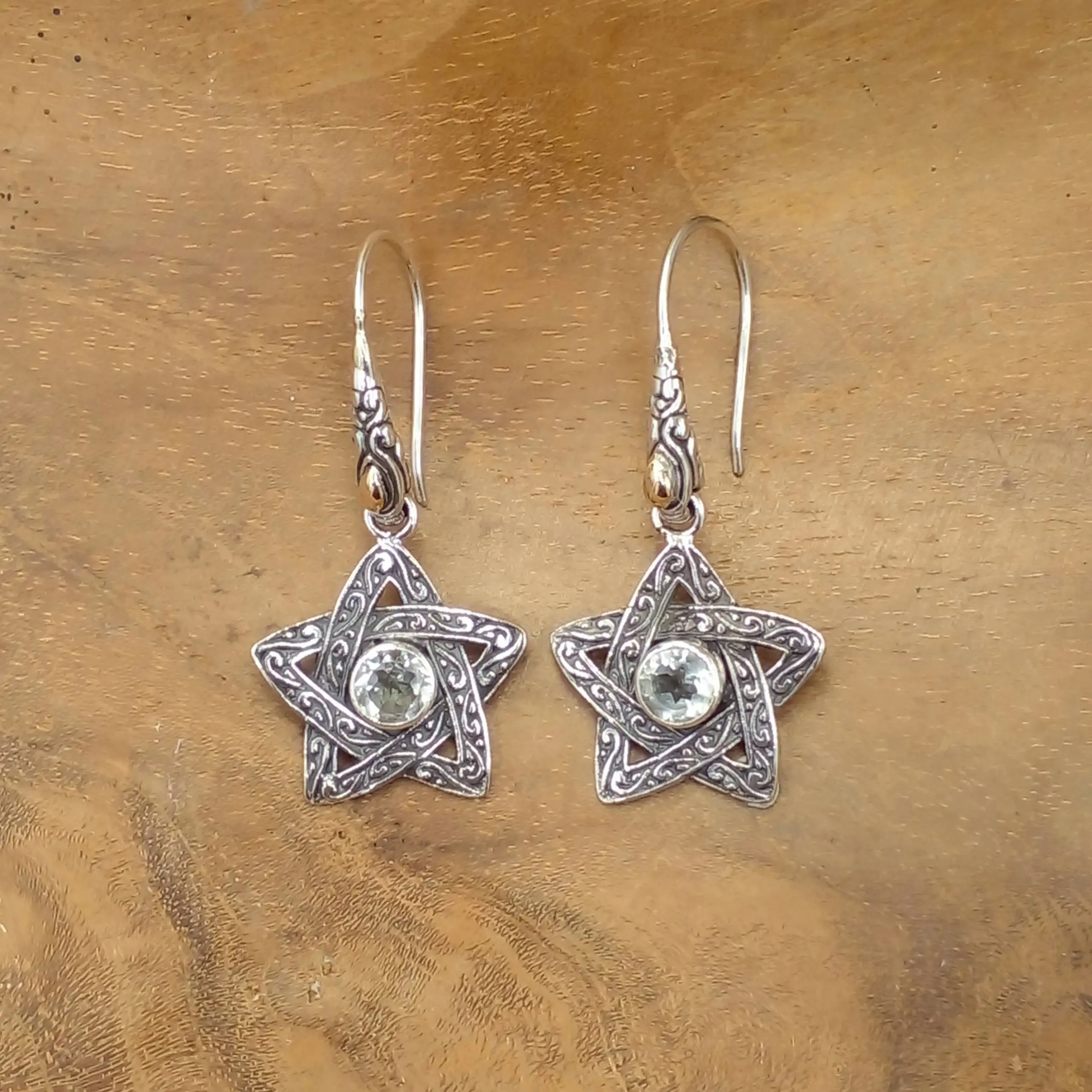 Balinese Silver Earrings With Gems E1757BTZW332