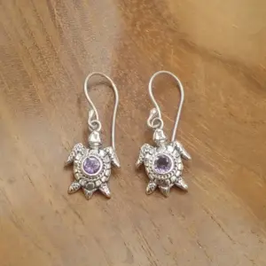 925 Sterling Silver Earrings with Amethyst Turtle Motif E1882AMYW190