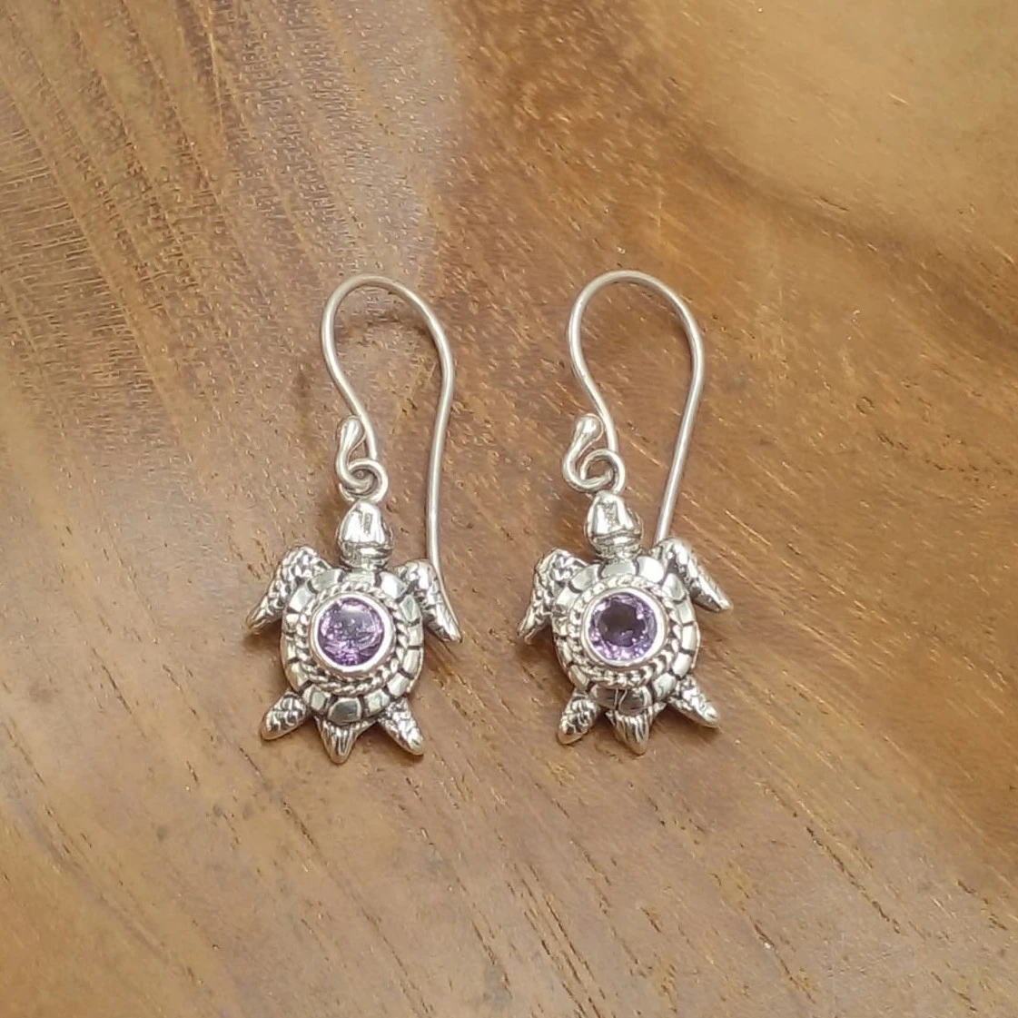 925 Sterling Silver Earrings with Amethyst Turtle Motif E1882AMYW190 - Image 1