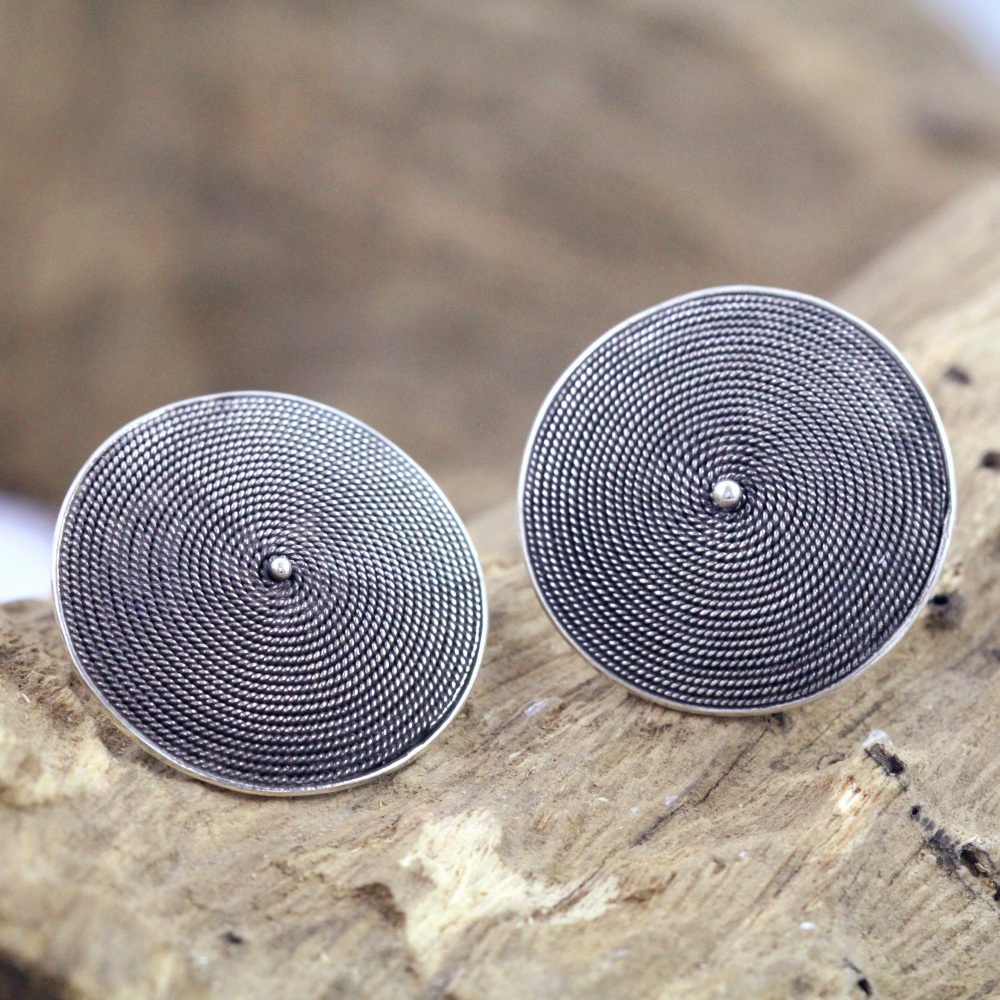 Ethnic Sterling Silver Wire Disc Stud Earrings E866S-W351 - Image 1