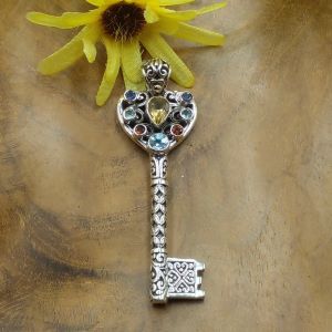 925 Sterling Silver Key Pendant with 18K Gold Accents P869BGW831
