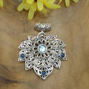 925 Sterling Silver Lotus Flower Mandala Design Pendant with Gems P871W877