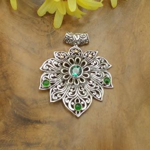 925 Sterling Silver Lotus Flower Mandala Design Pendant with Gems P871W877