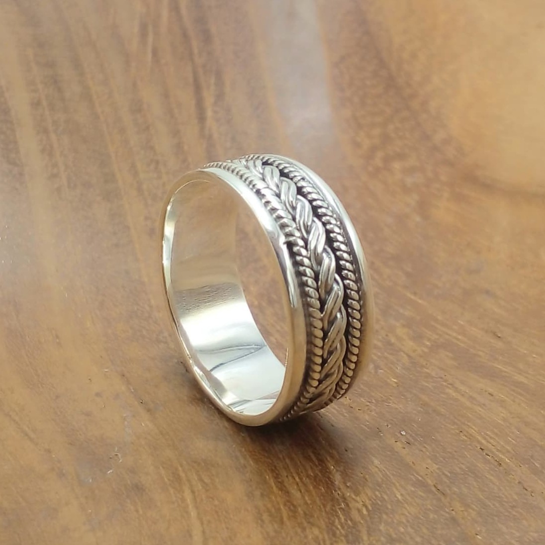 Authentic 925 Balinese Silver Ring with Ethnic Braided Motif R706W250 - Image 1